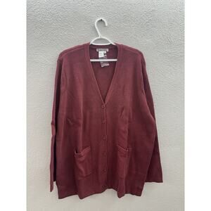 WinterSilks Womens Sweater Cardigan Size XXL Red Knit Button Up Silk Cotton NWTs